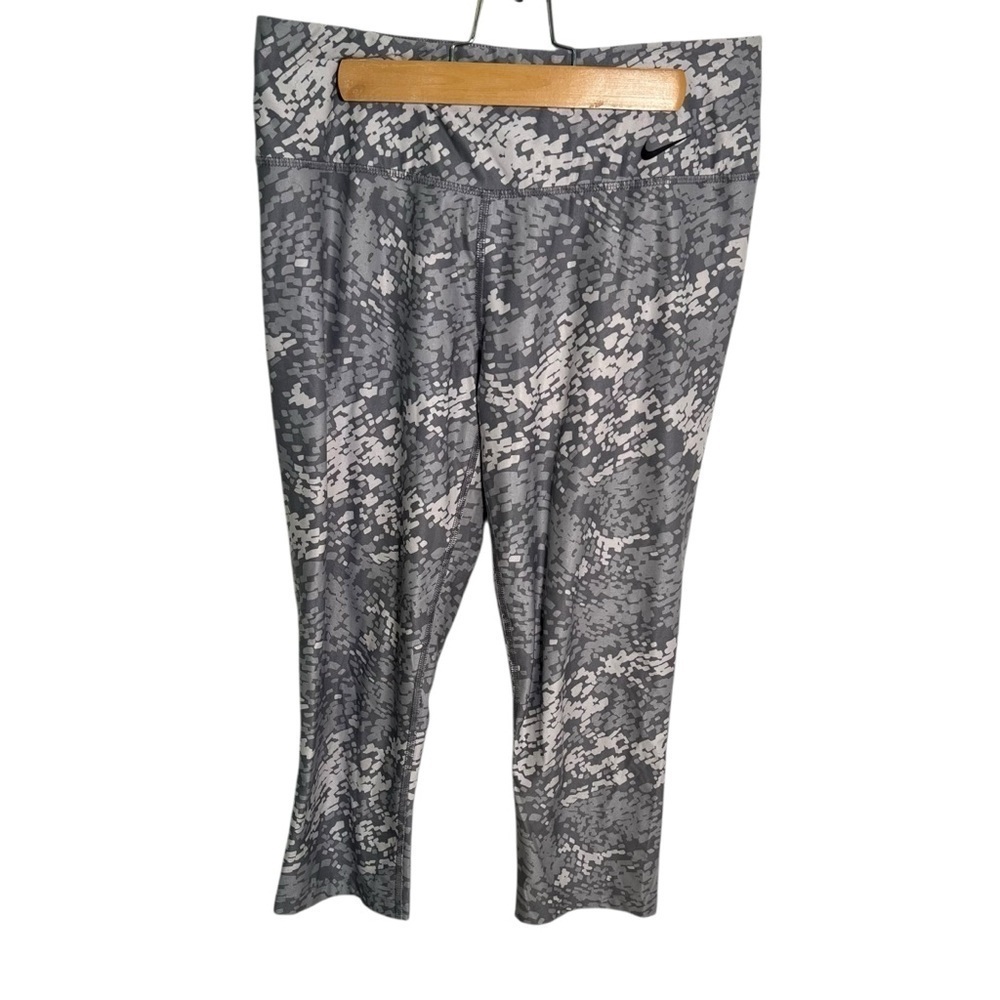 Nike Women's Size Medium Dri-Fit Leggings Light Gray Geometric Mid-Rise Cropped